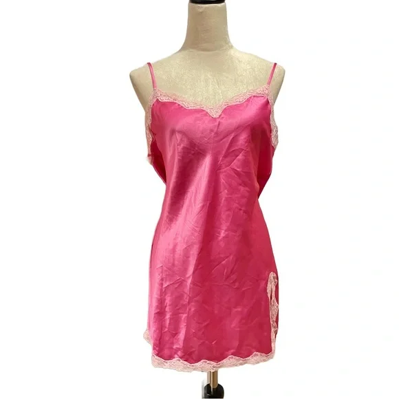 chinese dress ladies Vintage Victoria Secret Pink Floral Burnout Slip Dress - M